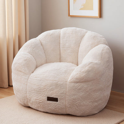 MAXYOYO Kids Bean Bag Chair, Floral Shaped Bean Bag Sofa, Plush Faux Fur Toddler Couch with Petal Backrest for Boys Girls, Stuffed Cozy Sofa for Nursery, Bedroom, Beige