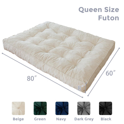 MAXYOYO 8" Thick Futons Sofa Couch Bed, Velvet Tufting Futon Mattress for Adults (Mattress Only), Beige