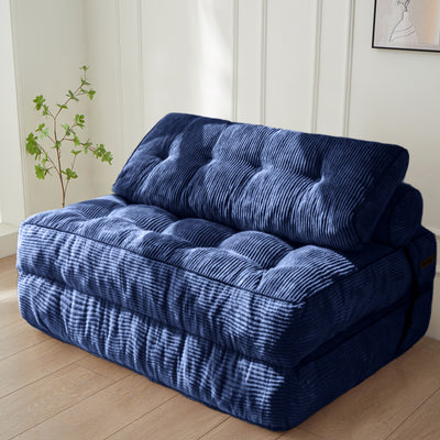 MAXYOYO Corduroy Folding Sofa Bed, Convertible Sleeper Chair with Pillow Foldable Mattress with Back Support(Double), Navy