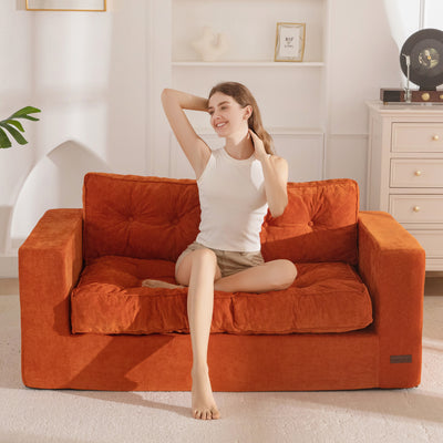 MAXYOYO Boneless Sofa Couch, Loveseat Sofa for Small Space, Tufted 2-Seater Floor Couch Bean Bag Chair for Living Room Bedroom Apartment, Sofa in a Box, No Assembly Needed