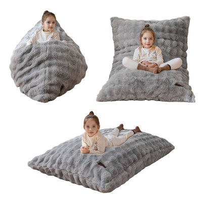 MAXYOYO 3 in 1 Kids Bean Bag Chair Bed, Child Floor Sofa for Gaming, Reading, Faux Fur Floor Mattress with High-Density Foam Filling for Living Room Bedroom