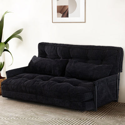MAXYOYO Adjustable Floor Sofa Bed with 2 Pillows, Multi-Functional Bean Bag Sleeper Bed with Armrest for Reading Gaming, Black