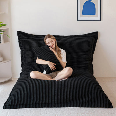 MAXYOYO Giant Bean Bag Chair with Pillow, 3 in 1 Convertible Bean Bag Bed for Adults with Washable Cover, Removable Floor Cushion Stuffed Floor Lounger for Living Room Bedroom, Black