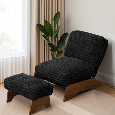 MAXYOYO Adjustable Accent Chair with Ottoman – Soft Padded Lounge Chair Set for Cozy Spaces, Black
