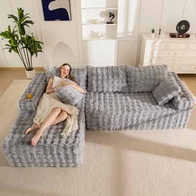 MAXYOYO 104" Modular Sectional Couch with L-Shape Chaise, Modern Boneless Couch for Living Room, Sofa in A Box, Oversized Sofa Sleeper with Deep Seat, No Assembly Required, Grey