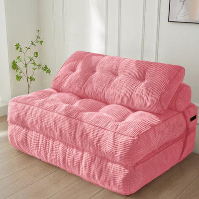MAXYOYO Corduroy Folding Sofa Bed, Convertible Sleeper Chair with Pillow Foldable Mattress with Back Support(Double), Pink