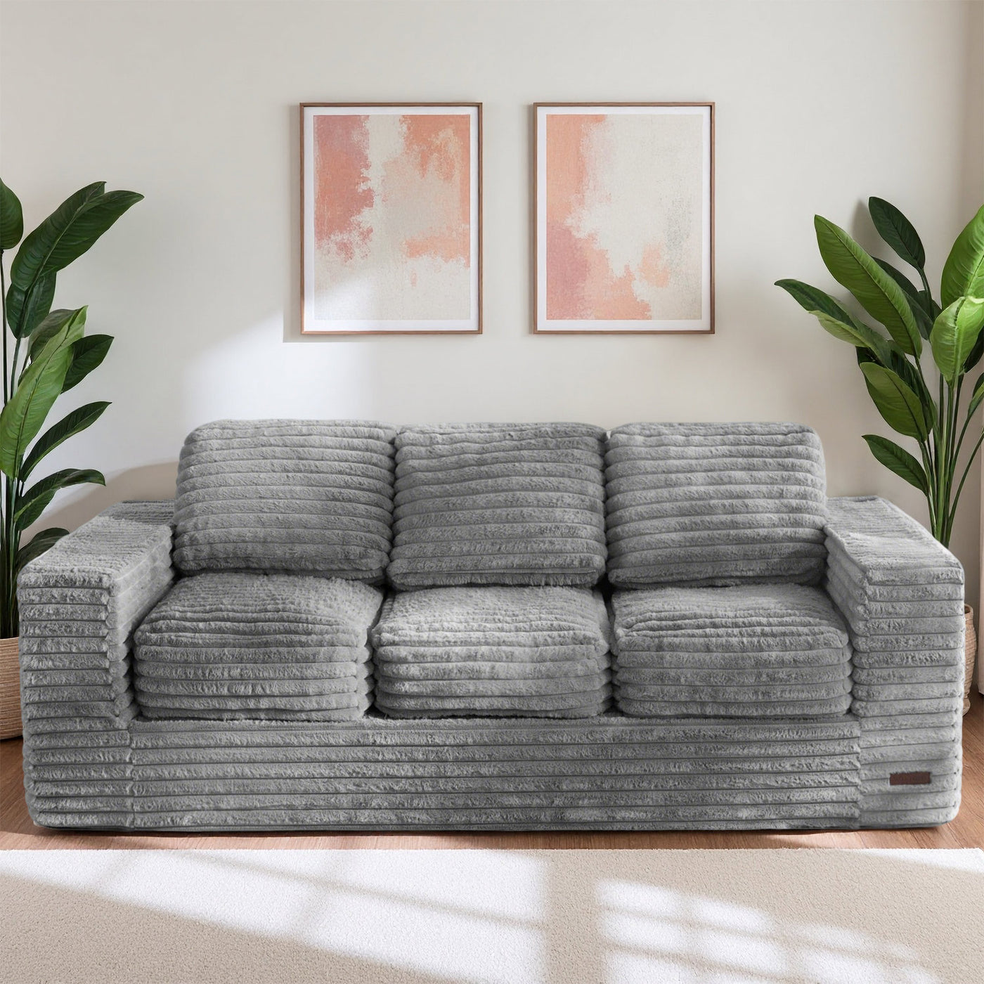 MAXYOYO 3-Seater Faux Fur Sofa – Fluffy Boneless Couch with Pillows in a Box, Faux Fur Lounge, No Assembly