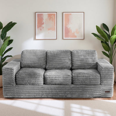 MAXYOYO 3-Seater Faux Fur Sofa – Fluffy Boneless Couch with Pillows in a Box, Faux Fur Lounge, No Assembly