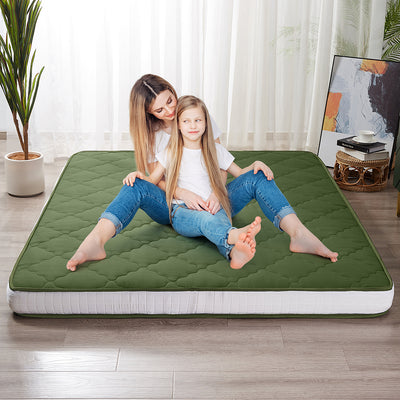 MAXYOYO 6" Extra Thick Diamond Wave Quilted Floor Futon Mattress, Topper Mattress Pad, Green