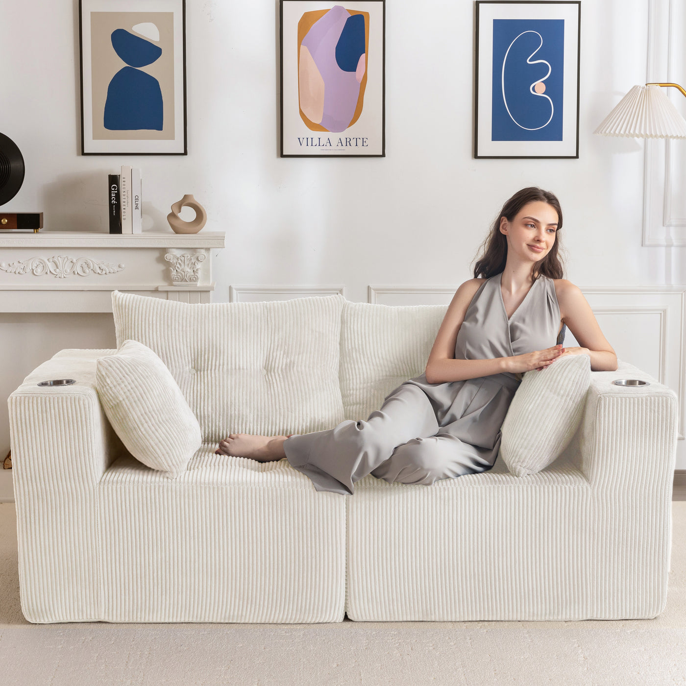 MAXYOYO Modular Sectional Sofa Couch, Loveseat Boneless Cloud Couch for Living Room, Sofa in A Box, Upholstered Cozy Chair with Tufted Craft, No Assembly Required, Beige