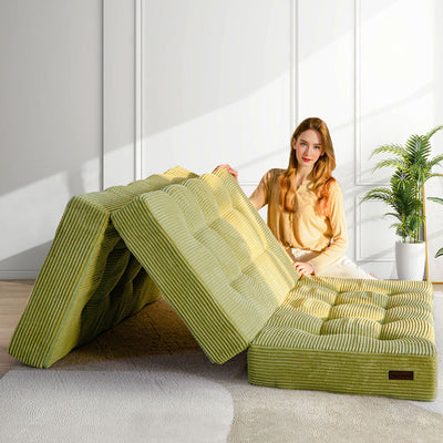 MAXYOYO Tri-Fold Mattress, 6 Inch Tufted Folding Mattress Full Foam Bed with Corded Fabric, Green
