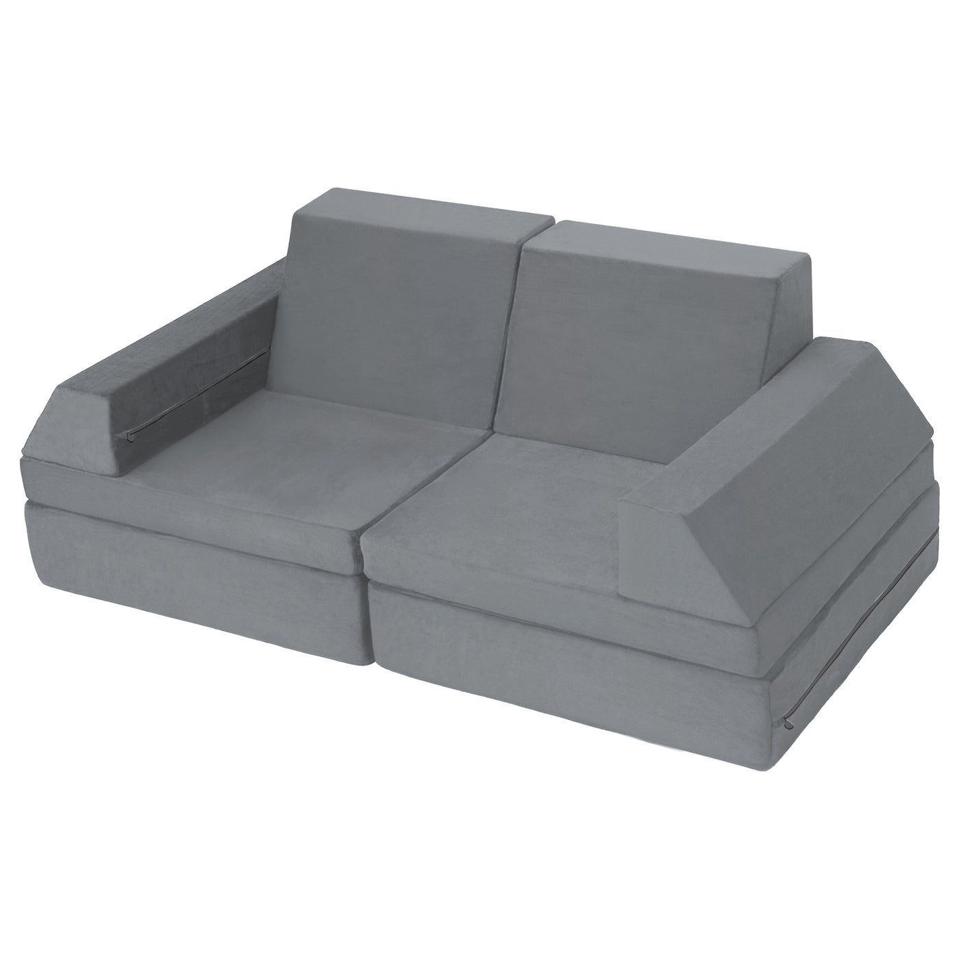MAXYOYO 10-Piece Modular Convertible Kids Play Couch Sofa Set with Removable Velvet Covers (Grey)