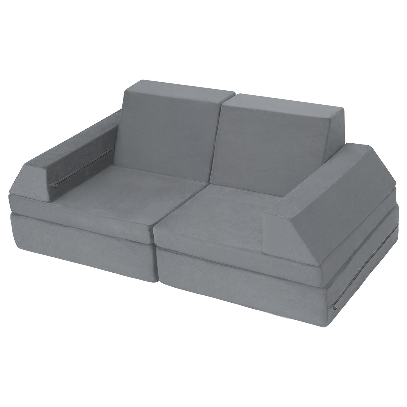 10-Piece Modular Convertible Kids Play Couch Sofa Set with Removable Velvet Covers (Grey)
