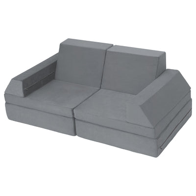 MAXYOYO 10-Piece Modular Convertible Kids Play Couch Sofa Set with Removable Velvet Covers (Grey)