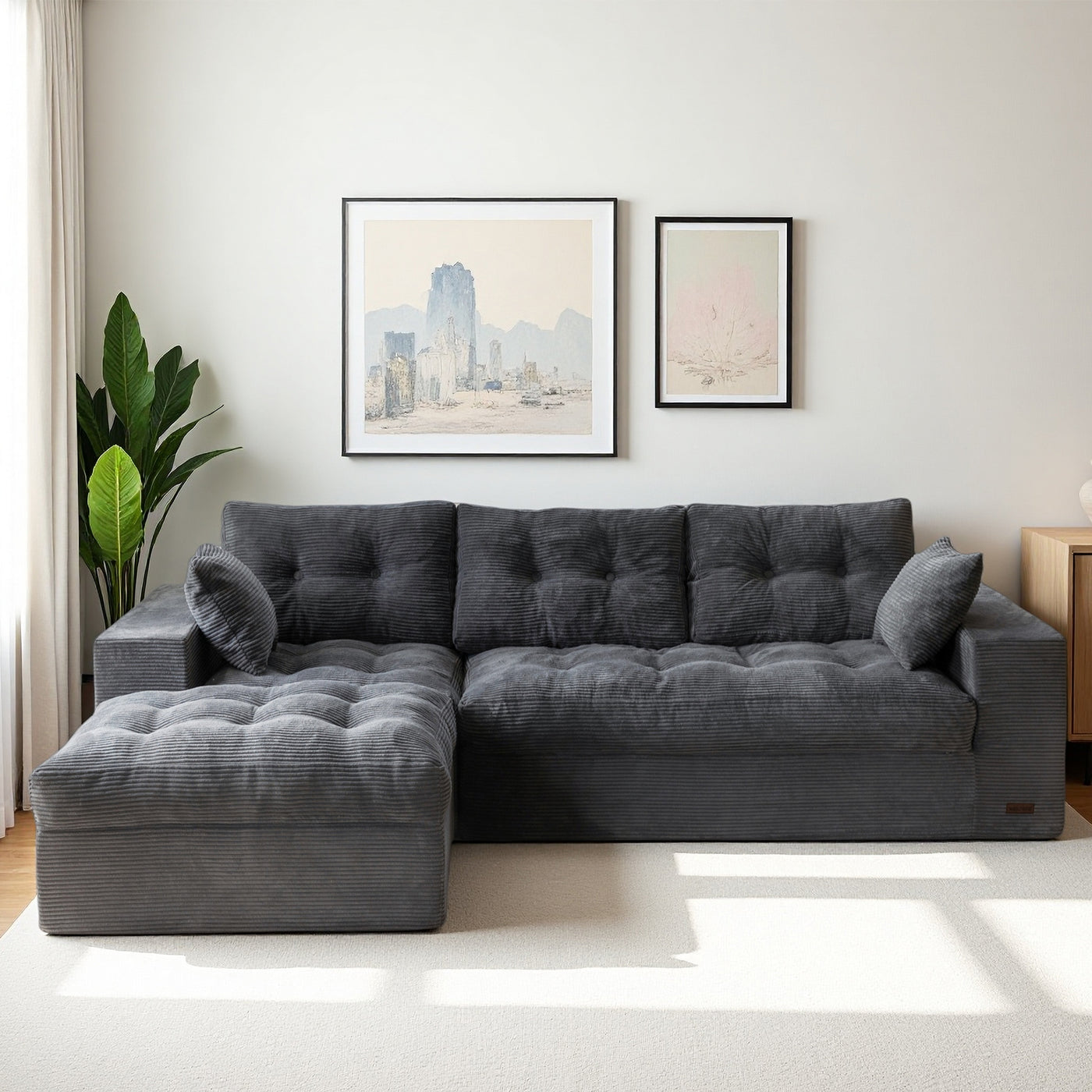 MAXYOYO L-Shaped Sectional Puffinest Modular Sofa – Convertible Ottoman, No-Assembly, 4-in-1 Flexible Layout