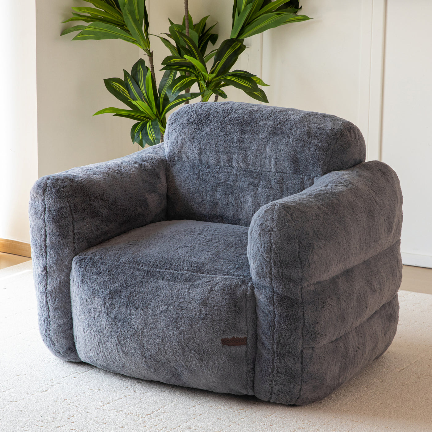 MAXYOYO Giant Bean Bag Chair for Adults, Ultra Soft Fluffy Bean Bag Sofa, Oversized Floor Sofa for Living Room Bedroom, Cozy Reading Chair with Filler, Dark Grey
