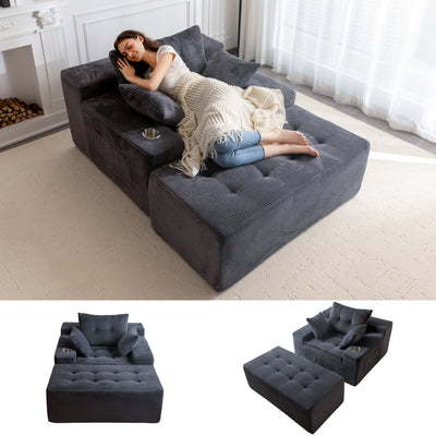 MAXYOYO Modular Sectional Chaise Lounge Sofa, Upholstered Lounge Chair with Pillows Indoor, Tufted Boneless Sofa Couch with Ottoman, Deep Seat Sleeper Chair for Living Room, No Assembly