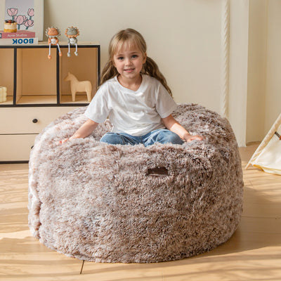 MAXYOYO Kids Bean Bag Chair, Stuffed Faux Fur Bean Bag for Toddler, Ultra Soft Floor Sofa with High-Density Foam Filling, Lazy Chair for Living Room, Playroom, Nursery Room,Coffee