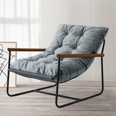 MAXYOYO Accent Chair, Velvet Tufted Armchair with Metal Frame for Living Room (Dark Grey)