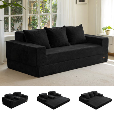 MAXYOYO Sofa Bed, 4 in 1 Foldable Floor Sofa Couch in A Box with 2 Cup Holders, Convertible 3 Seater Boneless Couch Folding Recliner Sleeper Chair for Living Room, No Assembly Required
