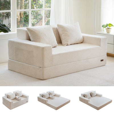 MAXYOYO Loveseat Sofa Bed, 4 in 1 Foldable Floor Sofa Couch in A Box with 2 Cup Holders, Convertible Boneless Couch Folding Recliner Sleeper Chair for Living Room, No Assembly Required