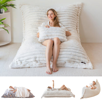 MAXYOYO Giant Bean Bag Chair with Pillow, 3 in 1 Convertible Bean Bag Bed for Adults with Washable Cover, Removable Floor Cushion Stuffed Floor Lounger for Living Room Bedroom