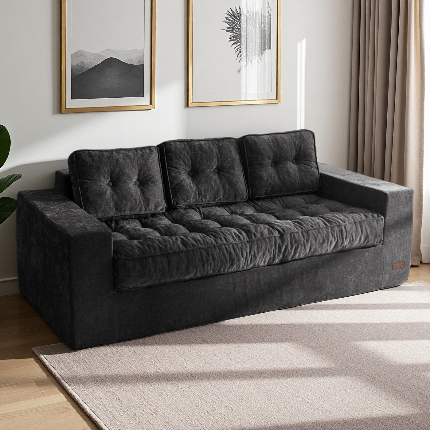MAXYOYO Boneless Floor Sofa: Chenille 3-Seater Couch (Sofa in a Box)