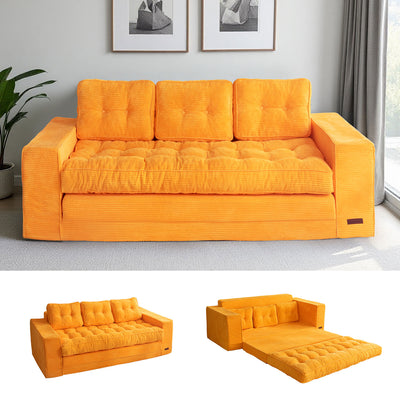 MAXYOYO 3-Seater Convertible Sofa Bed – Corded 2-in-1 Pull-Out Floor Couch with Pillows for Living Room, No Assembly