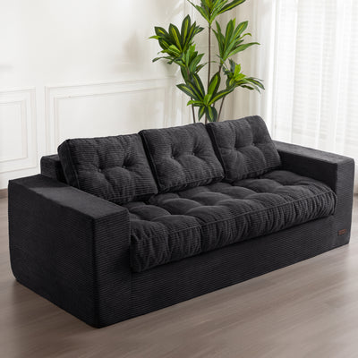 MAXYOYO 3 Seater Couch for Living Room, Boneless Couch with Tufted Cushion & Backrest, Upholstered Floor Sofa with Armrests, Sofa in A Box, No Assembly Required