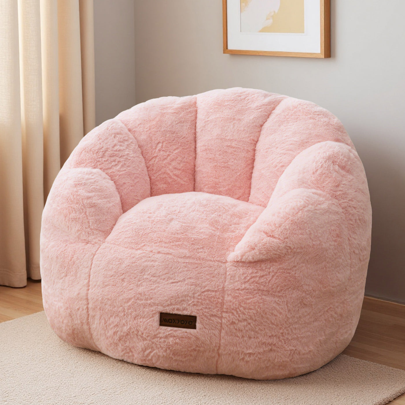 MAXYOYO Kids Bean Bag Chair, Floral Shaped Bean Bag Sofa, Plush Faux Fur Toddler Couch with Petal Backrest for Boys Girls, Stuffed Cozy Sofa for Nursery, Bedroom, Pink