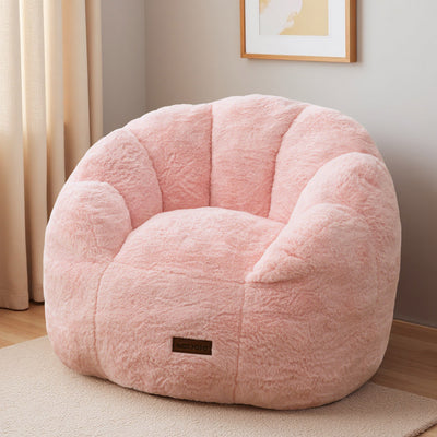 MAXYOYO Kids Bean Bag Chair, Floral Shaped Bean Bag Sofa, Plush Faux Fur Toddler Couch with Petal Backrest for Boys Girls, Stuffed Cozy Sofa for Nursery, Bedroom, Pink