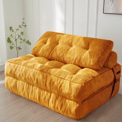 MAXYOYO Corduroy Folding Sofa Bed, Convertible Sleeper Chair with Pillow Foldable Mattress with Back Support(Double), Orange