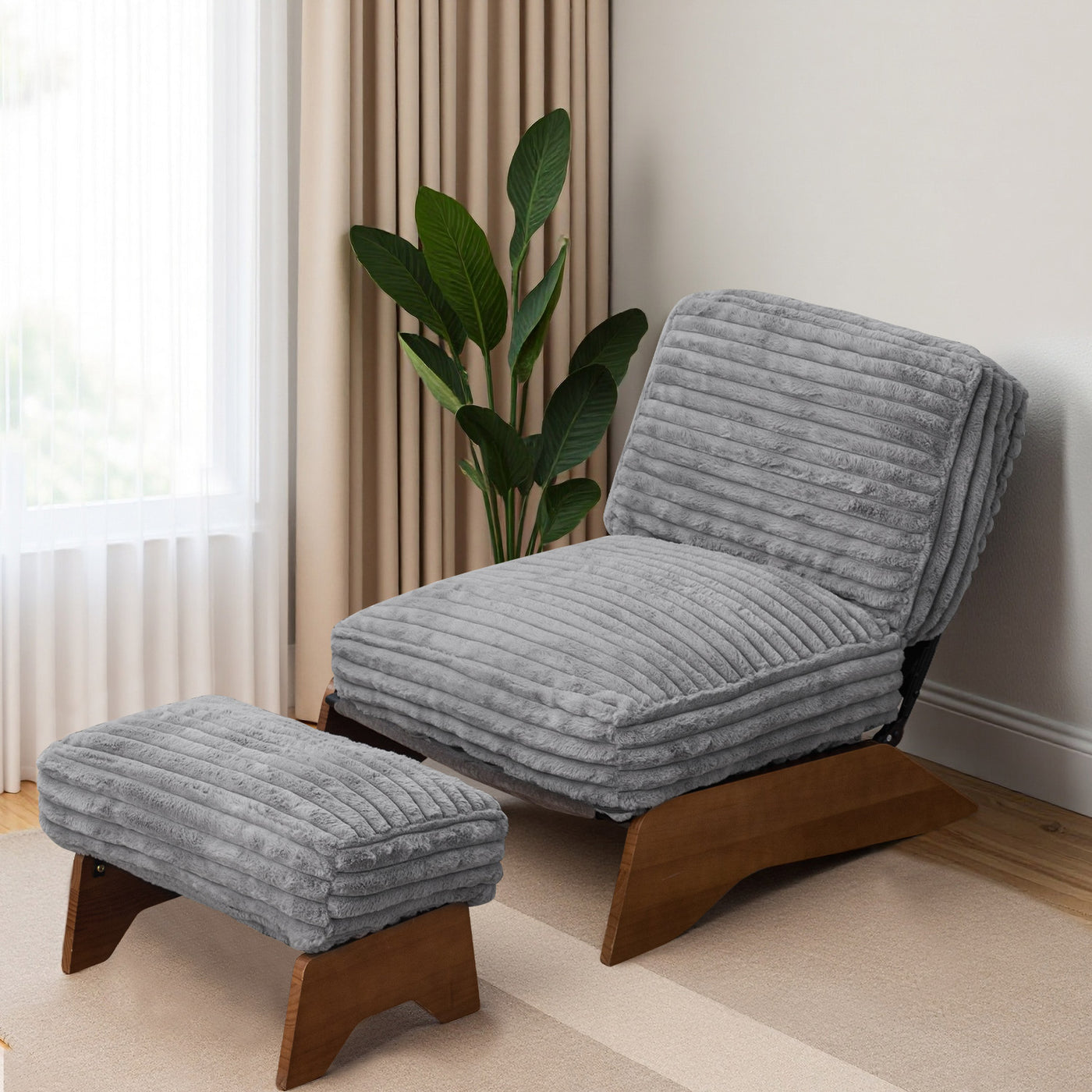 MAXYOYO Adjustable Accent Chair with Ottoman – Soft Padded Lounge Chair Set for Cozy Spaces, Grey