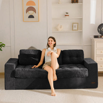 MAXYOYO Boneless Sofa Couch, Loveseat Sofa for Small Space, Tufted 3-Seater Floor Couch Bean Bag Chair for Living Room Bedroom Apartment, Sofa in a Box, No Assembly Needed