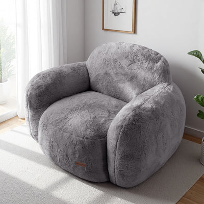 MAXYOYO Pebble-Shaped Bean Bag Chair – Faux Fur Floor Sofa with Backrest & Armrests