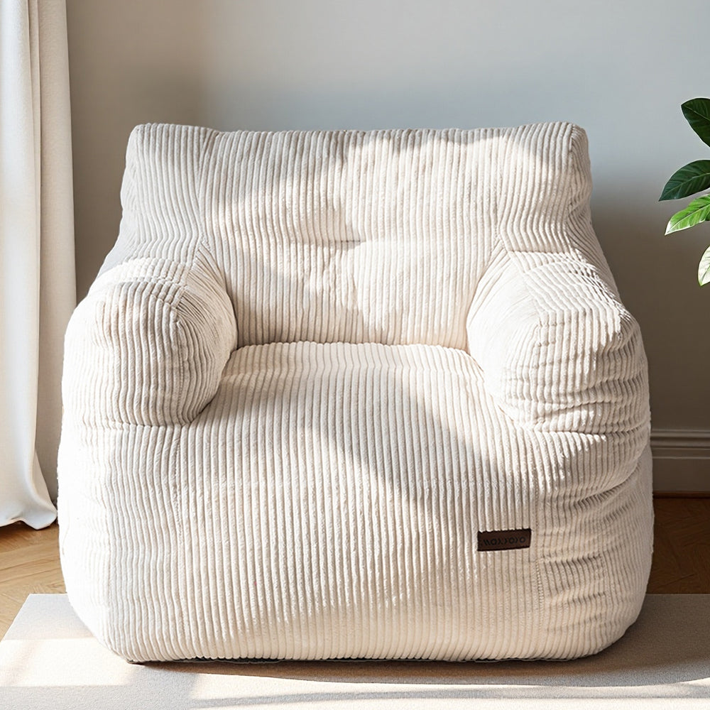 MAXYOYO Bean Bag Chair, Tufted Corduroy Bean Bag Couch Lazy Chair with Filler for Adult Teen, Beige
