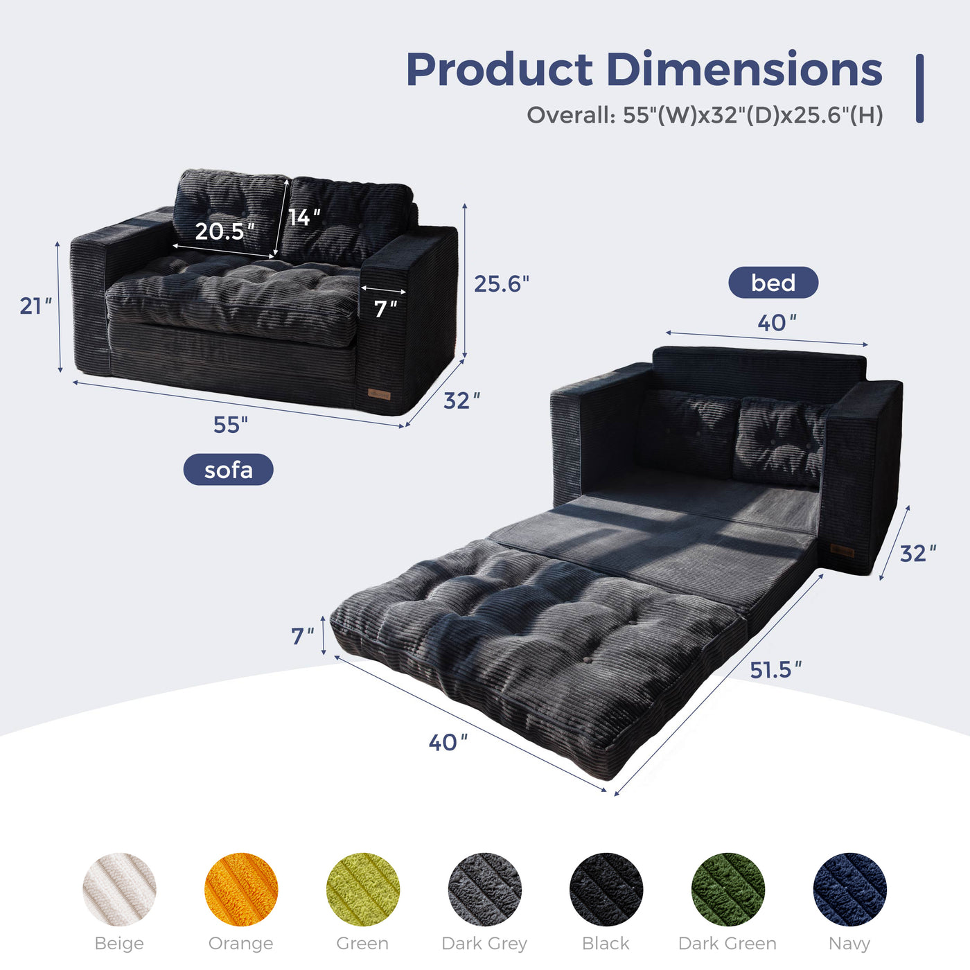 MAXYOYO Convertible Sofa Bed, Pull Out Loveseat Sleeper Sofa, 2 in 1 F ...