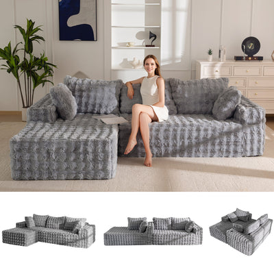 MAXYOYO 104" Modular Sectional Couch with L-Shape Chaise, Modern Boneless Couch for Living Room, Sofa in A Box, Oversized Sofa Sleeper with Deep Seat, No Assembly Required, Grey
