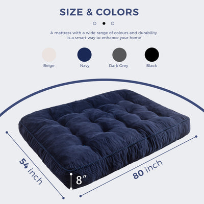 MAXYOYO 8" Futon Mattress Full Size, Ultra Thick Futons Sofa Couch Bed Tufted Sleeper Sofa Bed, Floor Mattress for Adults, Shredded Foam Filling (Frame Not Included)