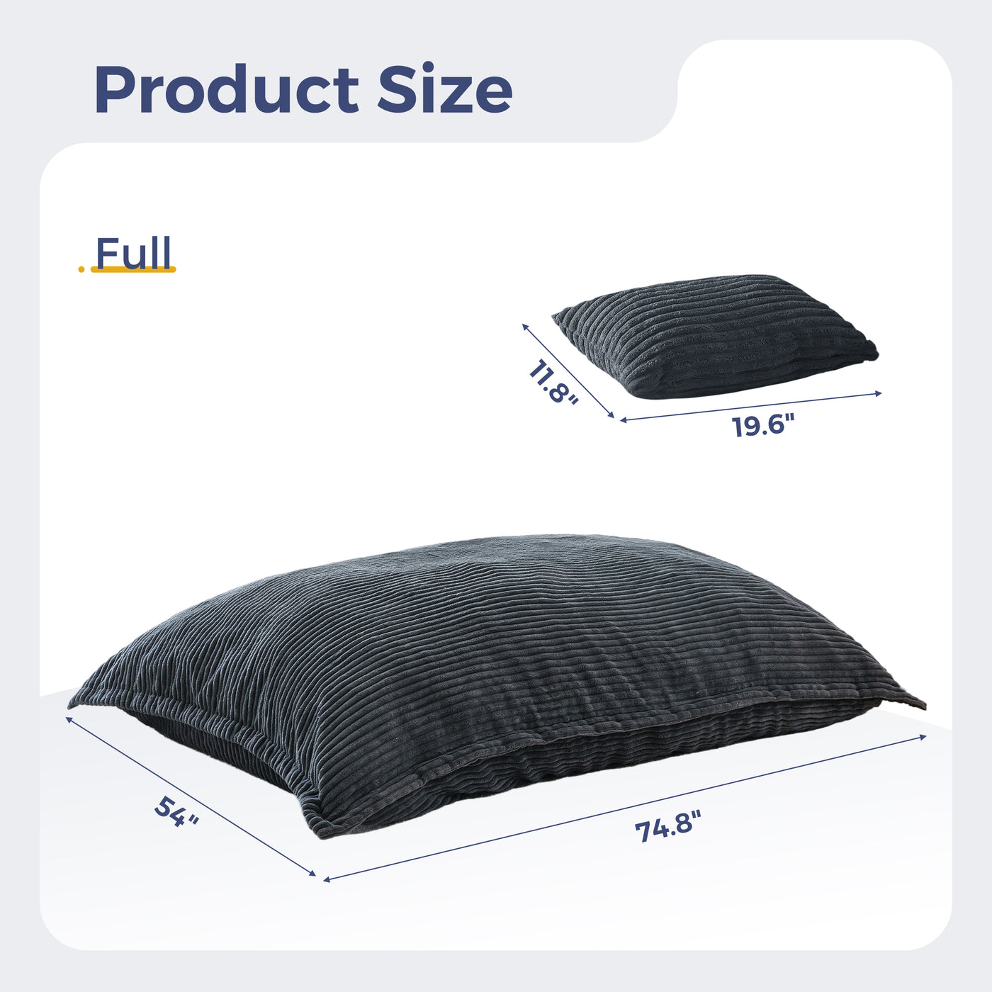 MAXYOYO Giant Bean Bag Chair with Pillow, 3 in 1 Convertible Bean Bag Bed for Adults with Washable Cover, Removable Floor Cushion Stuffed Floor Lounger for Living Room Bedroom, Dark Grey