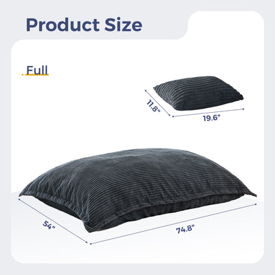 MAXYOYO Giant Bean Bag Chair with Pillow, 3 in 1 Convertible Bean Bag Bed for Adults with Washable Cover, Removable Floor Cushion Stuffed Floor Lounger for Living Room Bedroom, Dark Grey
