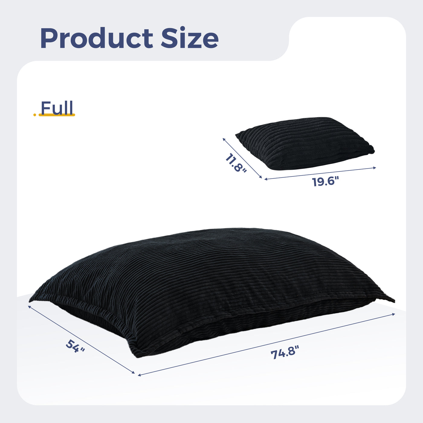 MAXYOYO Giant Bean Bag Chair with Pillow, 3 in 1 Convertible Bean Bag Bed for Adults with Washable Cover, Removable Floor Cushion Stuffed Floor Lounger for Living Room Bedroom, Black
