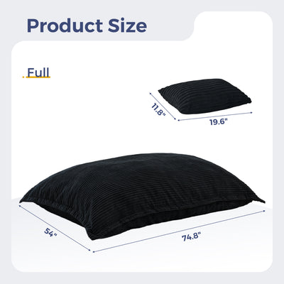 MAXYOYO Giant Bean Bag Chair with Pillow, 3 in 1 Convertible Bean Bag Bed for Adults with Washable Cover, Removable Floor Cushion Stuffed Floor Lounger for Living Room Bedroom, Black