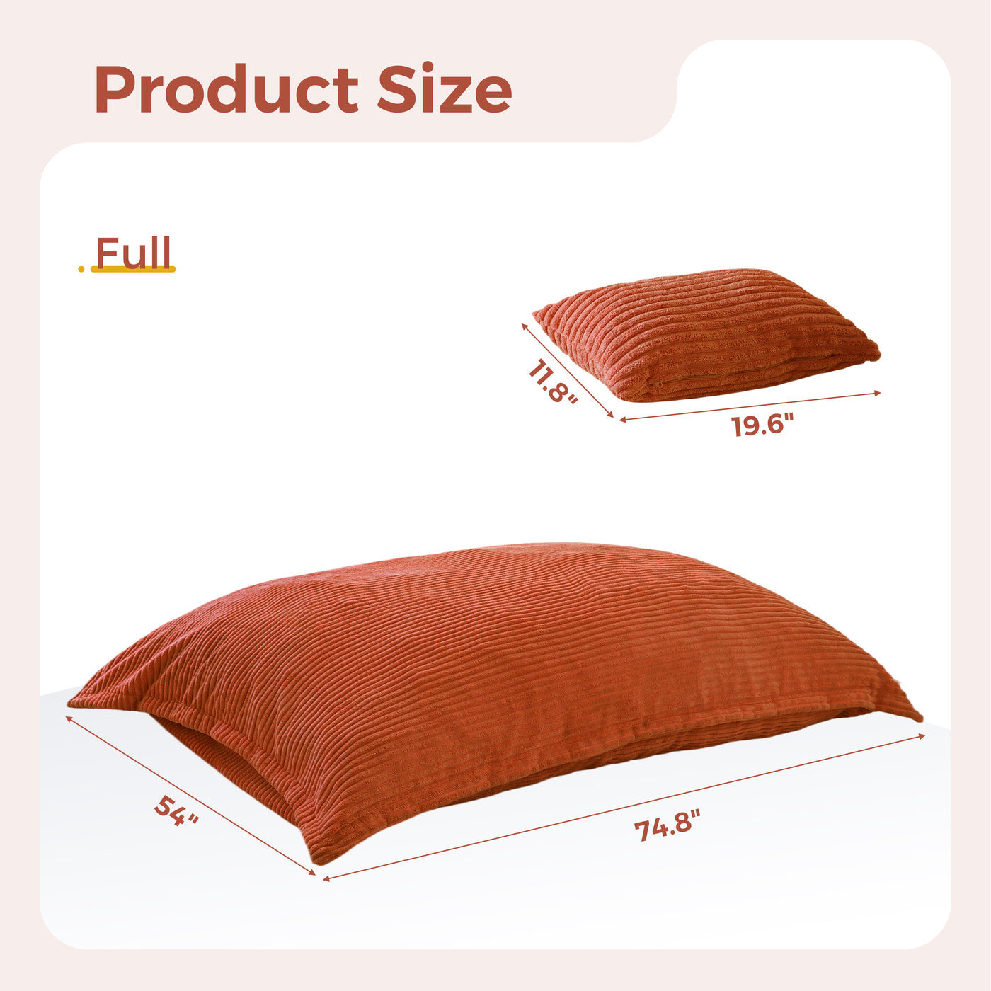MAXYOYO Giant Bean Bag Chair with Pillow, 3 in 1 Convertible Bean Bag Bed for Adults with Washable Cover, Removable Floor Cushion Stuffed Floor Lounger for Living Room Bedroom, Orange