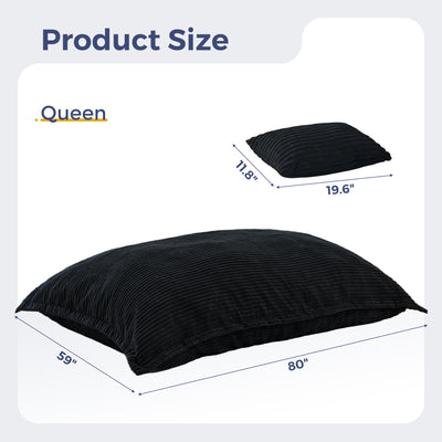 MAXYOYO Giant Bean Bag Chair with Pillow, 3 in 1 Convertible Bean Bag Bed for Adults with Washable Cover, Removable Floor Cushion Stuffed Floor Lounger for Living Room Bedroom, Black