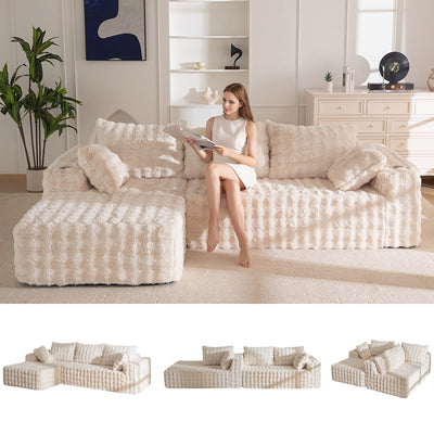 MAXYOYO 104" Modular Sectional Couch with L-Shape Chaise, Modern Boneless Couch for Living Room, Sofa in A Box, Oversized Sofa Sleeper with Deep Seat, No Assembly Required, Beige