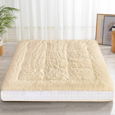 MAXYOYO 6" Extra Thick Fluffy Floor Futon Mattress, Long Plush Square Quilted Floor Mattress for Adults, Beige