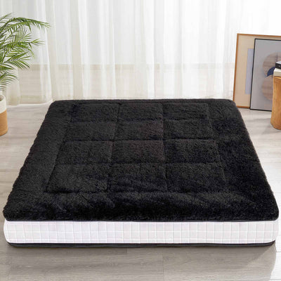 MAXYOYO 6" Extra Thick Fluffy Floor Futon Mattress, Long Plush Square Quilted Floor Mattress for Adults, Black