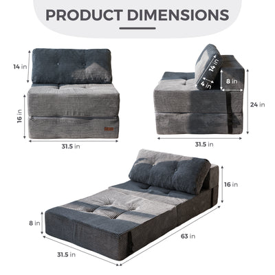 MAXYOYO Folding Sofa Bed, Convertible Sofa Bed with High-Density Support Foam for Living Room Bedroom, Dark Grey