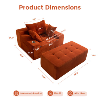 MAXYOYO Modular Sectional Chaise Lounge Sofa, Upholstered Lounge Chair with Pillows Indoor, Tufted Boneless Sofa Couch with Ottoman, Deep Seat Sleeper Chair for Living Room, No Assembly